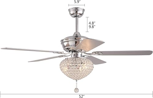 Miniatura 2 de Ventiladores de techo de 52 pulgadas con luces, moderno ventilador de techo de cristal con control remoto cromado con cuchillas de doble acabado, 3