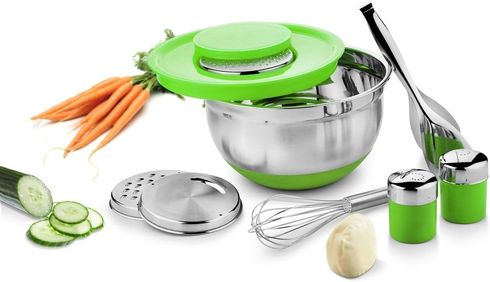 Ideale Stainless Steel Salad Set, 9-Pieces, Green