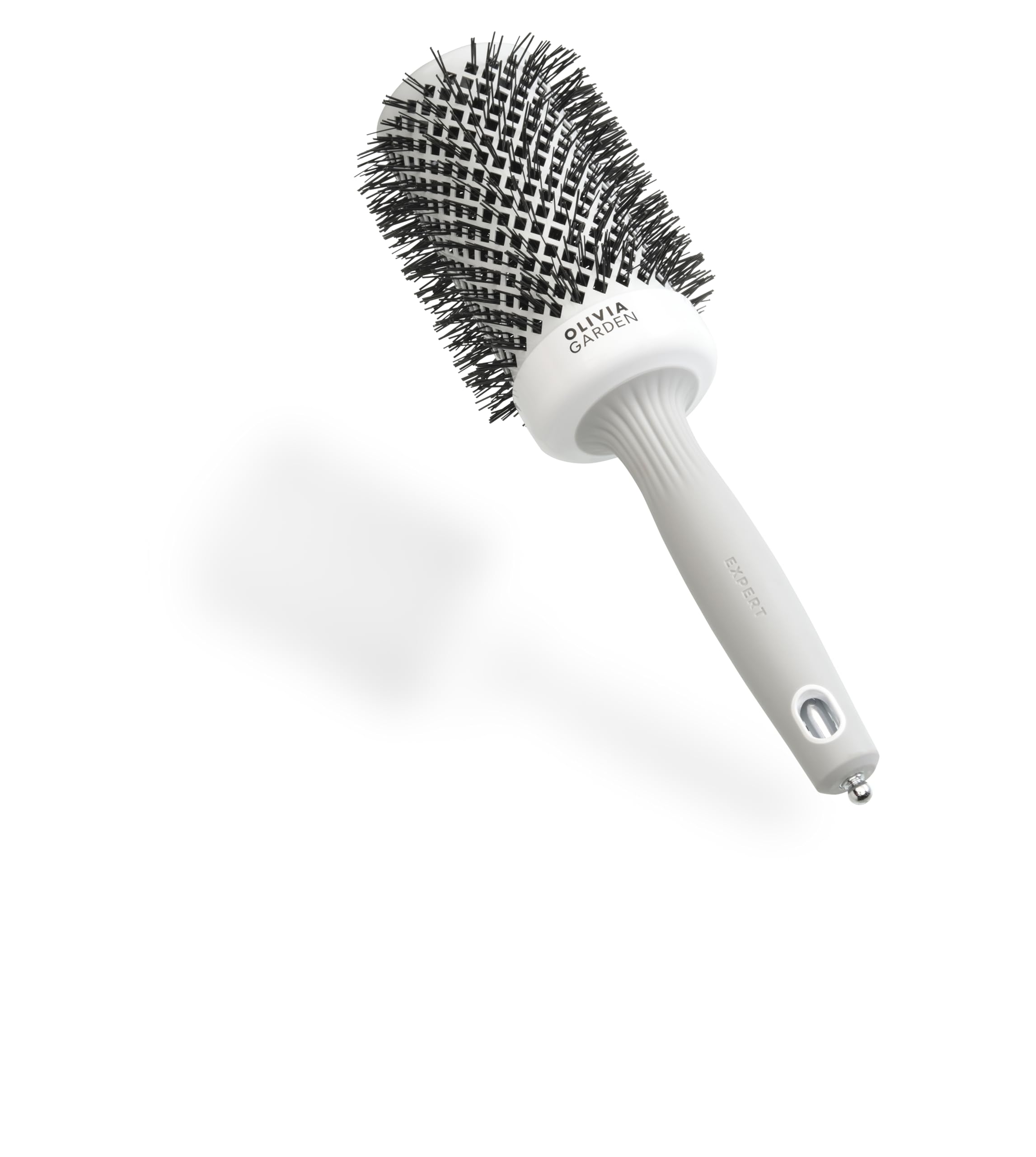 Olivia Garden Expert Blowout Shine – Weiß & Grau - 55 - Runde, antistatische Keramikbürste für glänzende und frizzfreie Blowouts