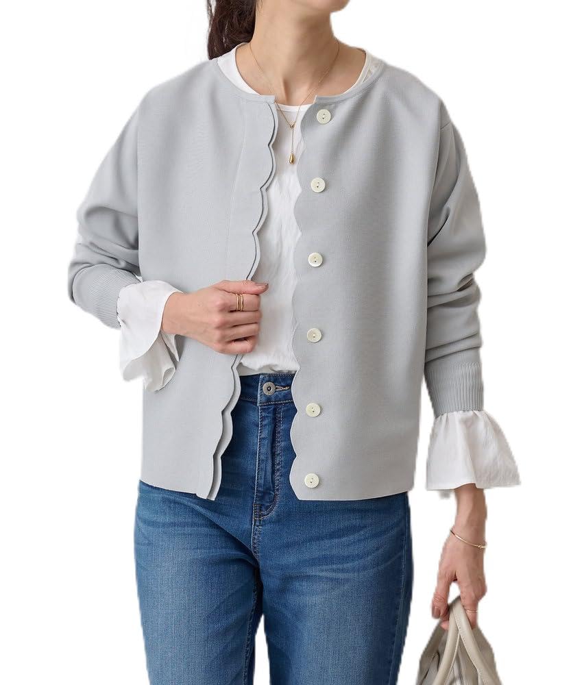 ビアズリー 定価2万円 上品大人可愛いスカラップ比翼カーディガン 洗える 長袖 ビアズリー 定価2万円 上品大人可愛いスカラップ比翼