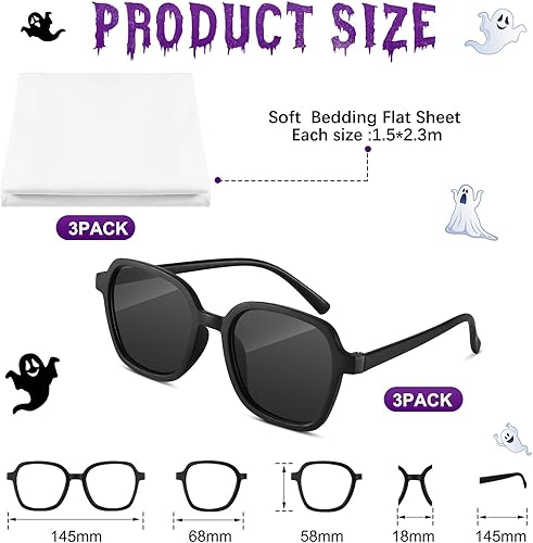 Miniatura 2 de Ramede 6 piezas de disfraz de fantasma de hoja blanca para Halloween, disfraz de fantasma Boo, gafas de sol negras para adultos Halloween Cosplay