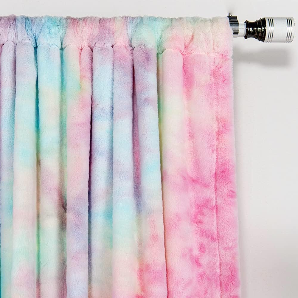 Amidoudou 1 Panel Plush Cute Curtain for Girls Bedroom Semi-Blackout Rainbow Curtain (Colorful, 66x90 Inch)