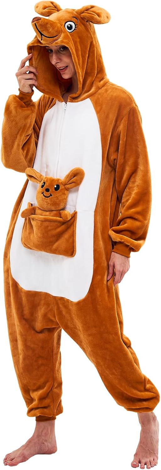 NEWCOSPLAY Unisex Adult Onesie Pajamas Animal One Piece Costume Cosplay Sleepwear Kangaroo Small