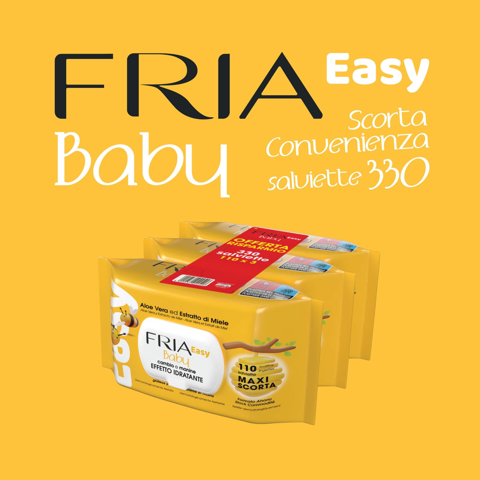 Fria Chusteczki do zmiany pieluch Easy Baby z aloesem i ekstraktem z miodu, nawilżające skórę, testowane dermatologicznie, 330 chusteczek