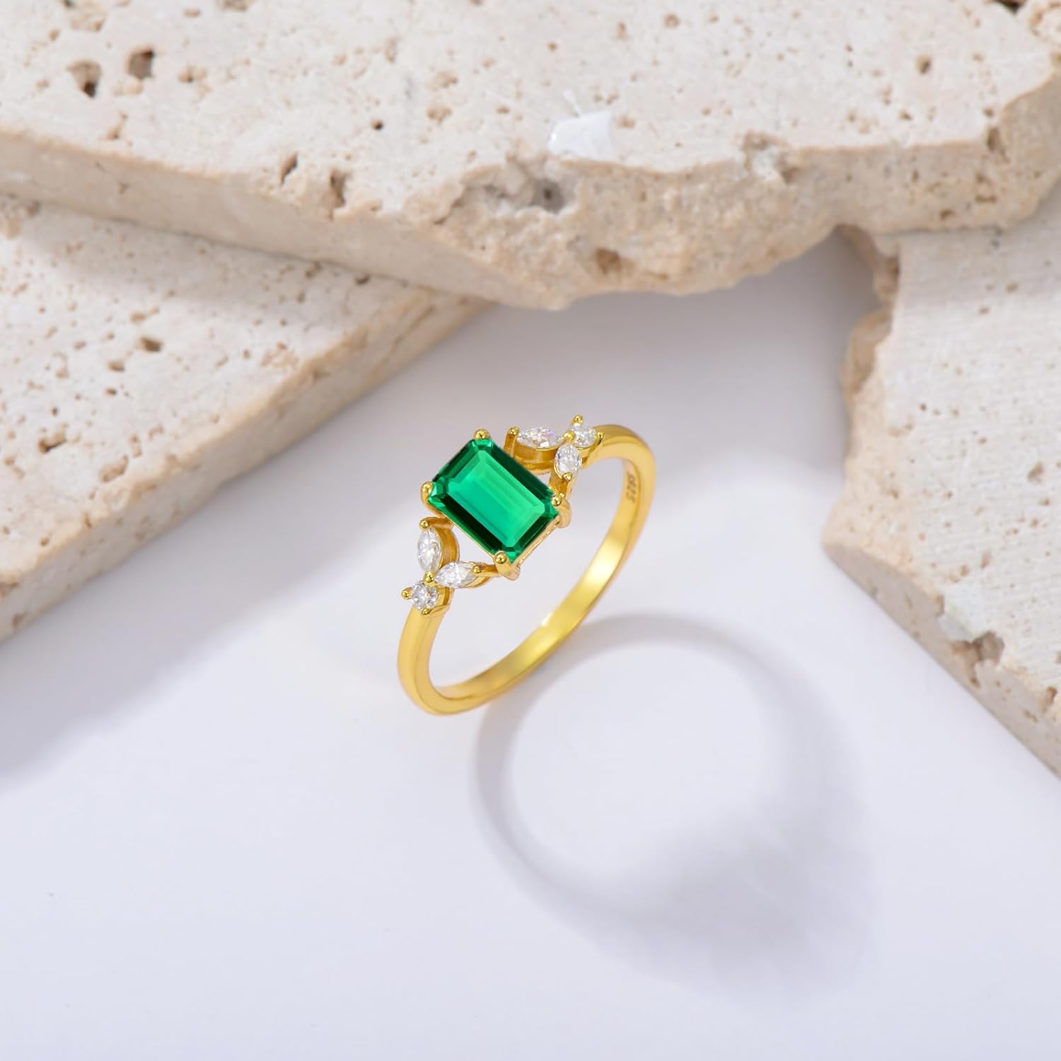 1CT Emerald Cut Gemstone Rings for Women 10K 14K 18K Gold Gemstone and Moissanite Ring Promise Engagement Wedding Anniversary Ring for Her Size 4-15