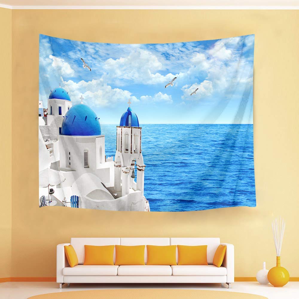 Amazon.co.jp: LB 自然風景 タペストリー 海と青空 ギリシャの