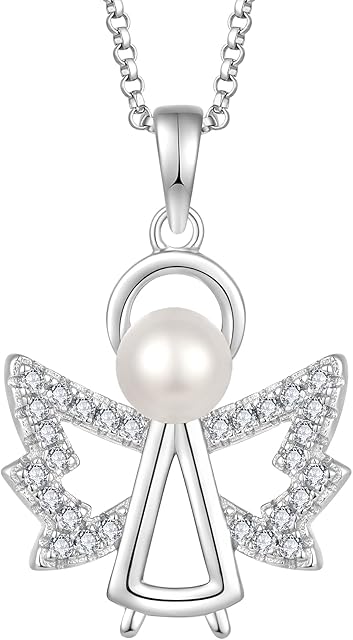 JO WISDOM Women Pearl Necklace,925 Sterling Silver Pendant Necklace with 3A Cubic Zirconia,Jewelry for Women