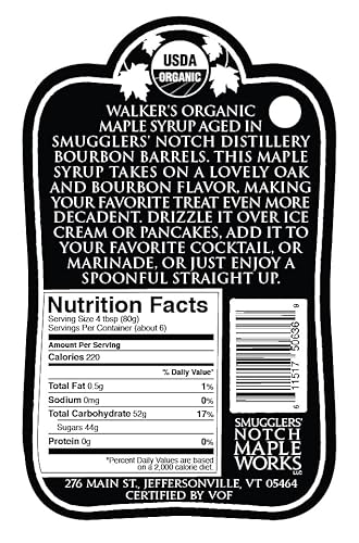 Smugglers' Notch Maple Works - Single Estate Vermont Bourbon Barrel Aged 100% Pure Maple Syrup - Organic - Natural Sweetener - Great For Pancakes & Cocktails - 375Ml #TOP2