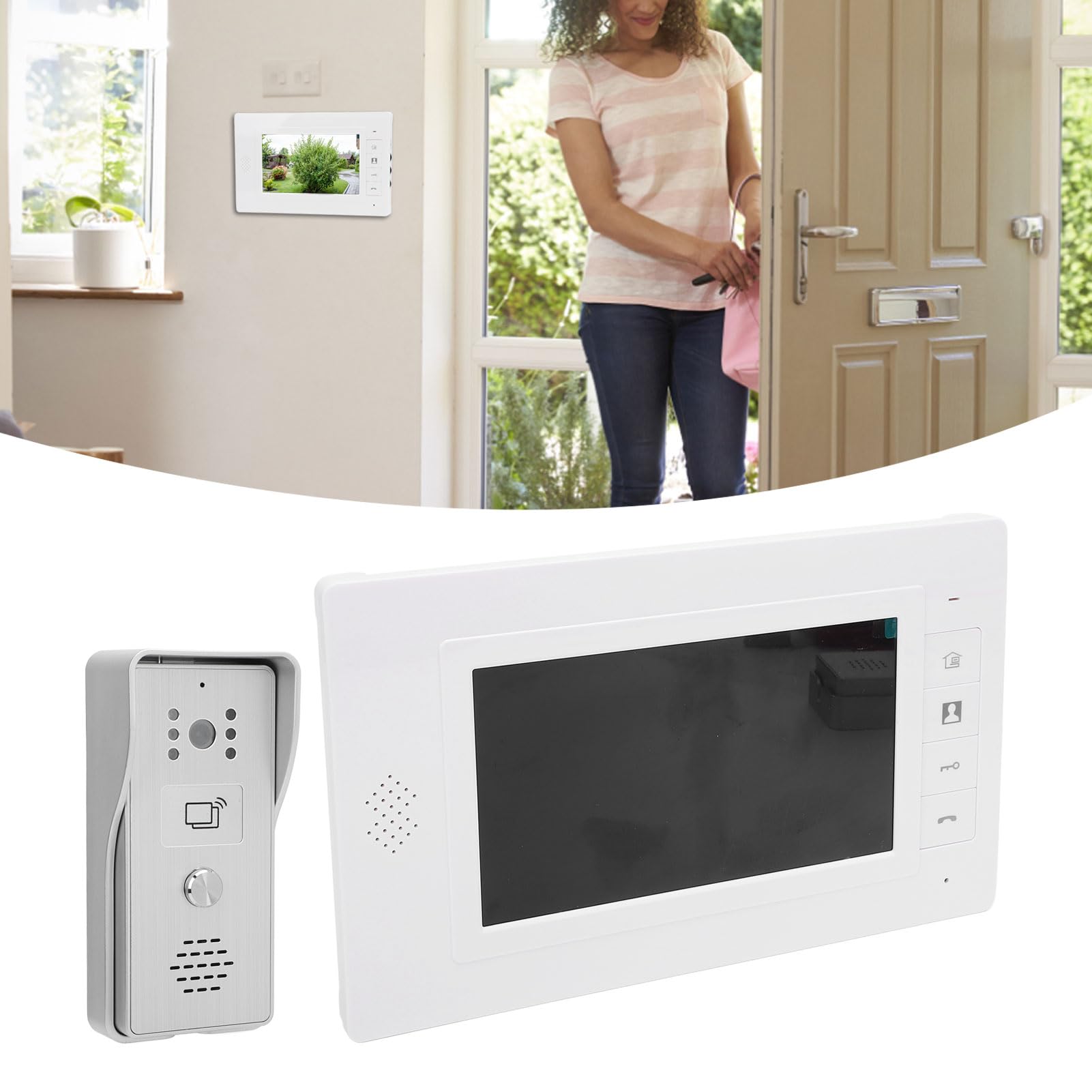 di Videocitofono, Kit Videocitofono Cablato con Monitor da 7 Pollici, di Videocitofono per Campanello Video Esterno per Interni per Villa, Appartamento, Ufficio, Casa (Spina