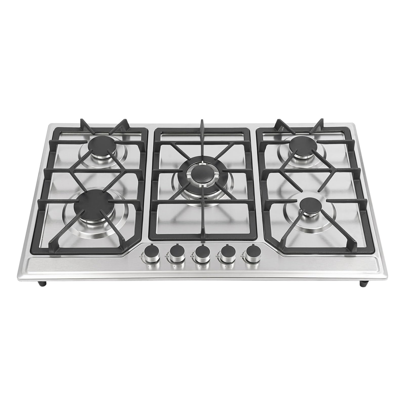 BANLICALI 5 Burners Gas Cooktop, NG/LPG Gas Stove with Flameout Protection, Electronic Ignition, Countertop/Drop-in Gas Stove Top for Kitchen Restaurant Silver 3.3KW/3KW/1.75KW/1.75KW/1KW, 2800pa