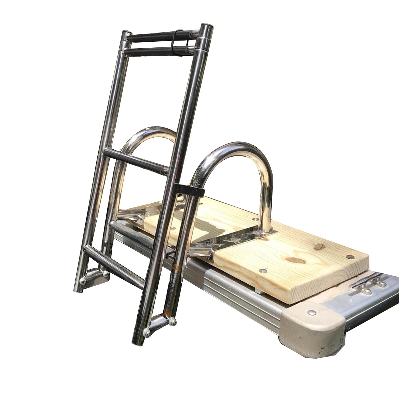 Folding 4 Step Ladde for Swimming Pool/Boat, Telescoping Rear Entry Pontoon Marine Ladders with Handrail and Wide Rung