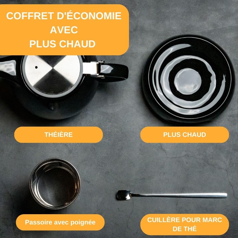 Thiru theiere avec infuseur - 1200 ml - Théière en porcelaine de qualité supérieure fabriquée à la main - Modèle 2022 avec nouveau couvercle et filtre en acier inoxydable
