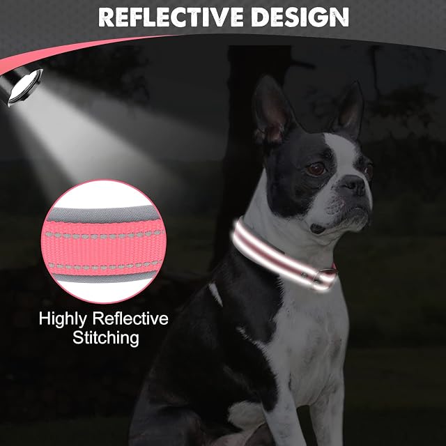 Foto 4 de 6 de Joytale Collar Perro Mediano, Resistente y Reflectante, Ajustable de Acolchado Neopreno Nylon, Rosa, M