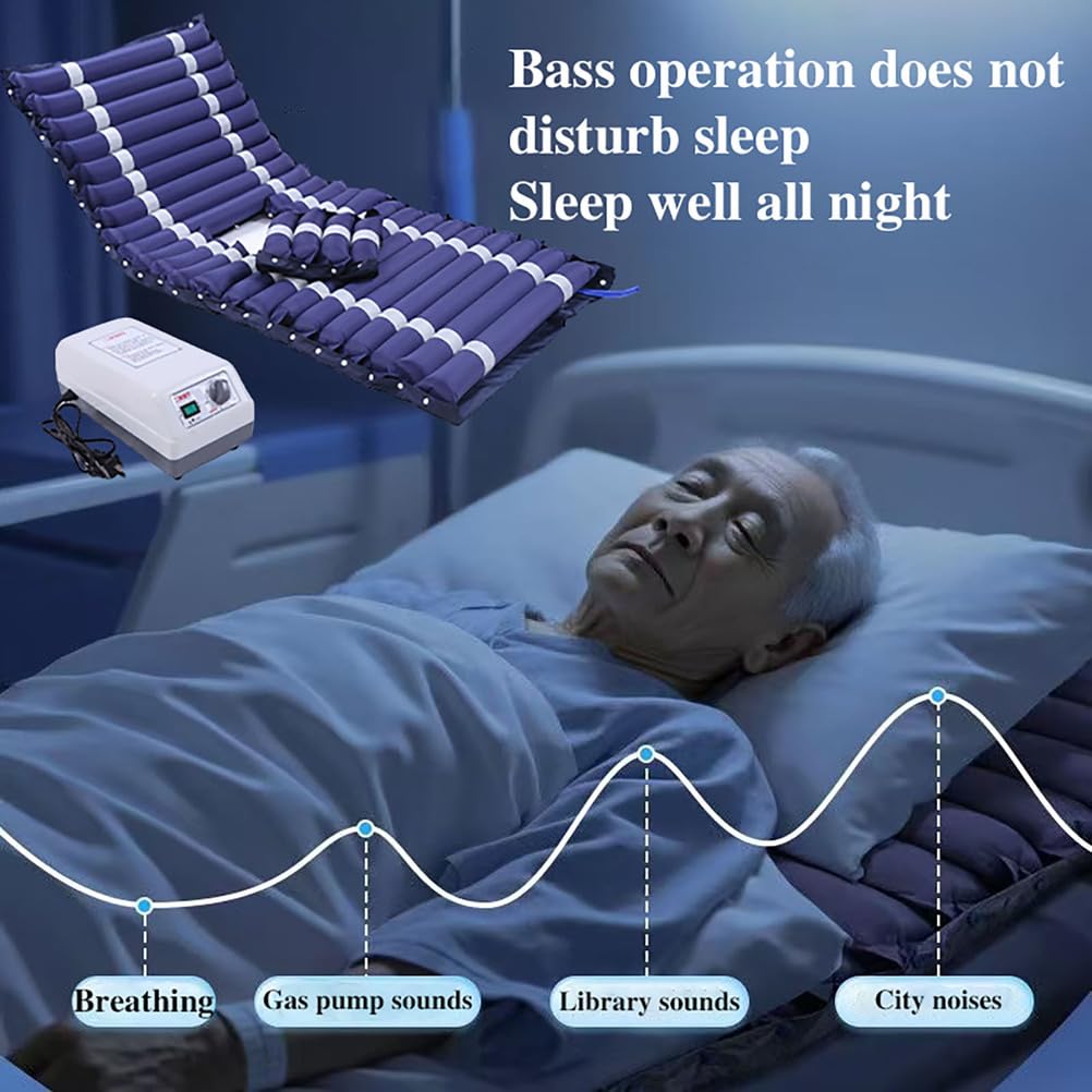 Generico Materasso Antidecubito con Pompa Silenziosa e Fodera Impermeabile, Materasso A Pressione Alternata 195 X 90 Cm Comfort Migliorato per Letti Ospedalieri Domestici e Letti per la Cura,Blu