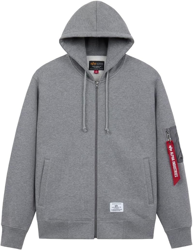 Alpha Industries Utility Pocket Full Zip Up Hoodie Drawcord Adjustable Hood and Utility Sleeve Pocket Alpha Red Ribbon