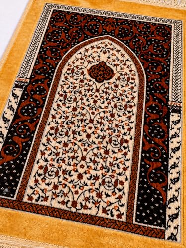 Image of Janamaz Prayer Mat Turkey Soft Velvet | Namaz Mat, Janimaz Namaz Aasan, Islamic Prayer Rug for Salah | 70x110 CM (Printed White3)