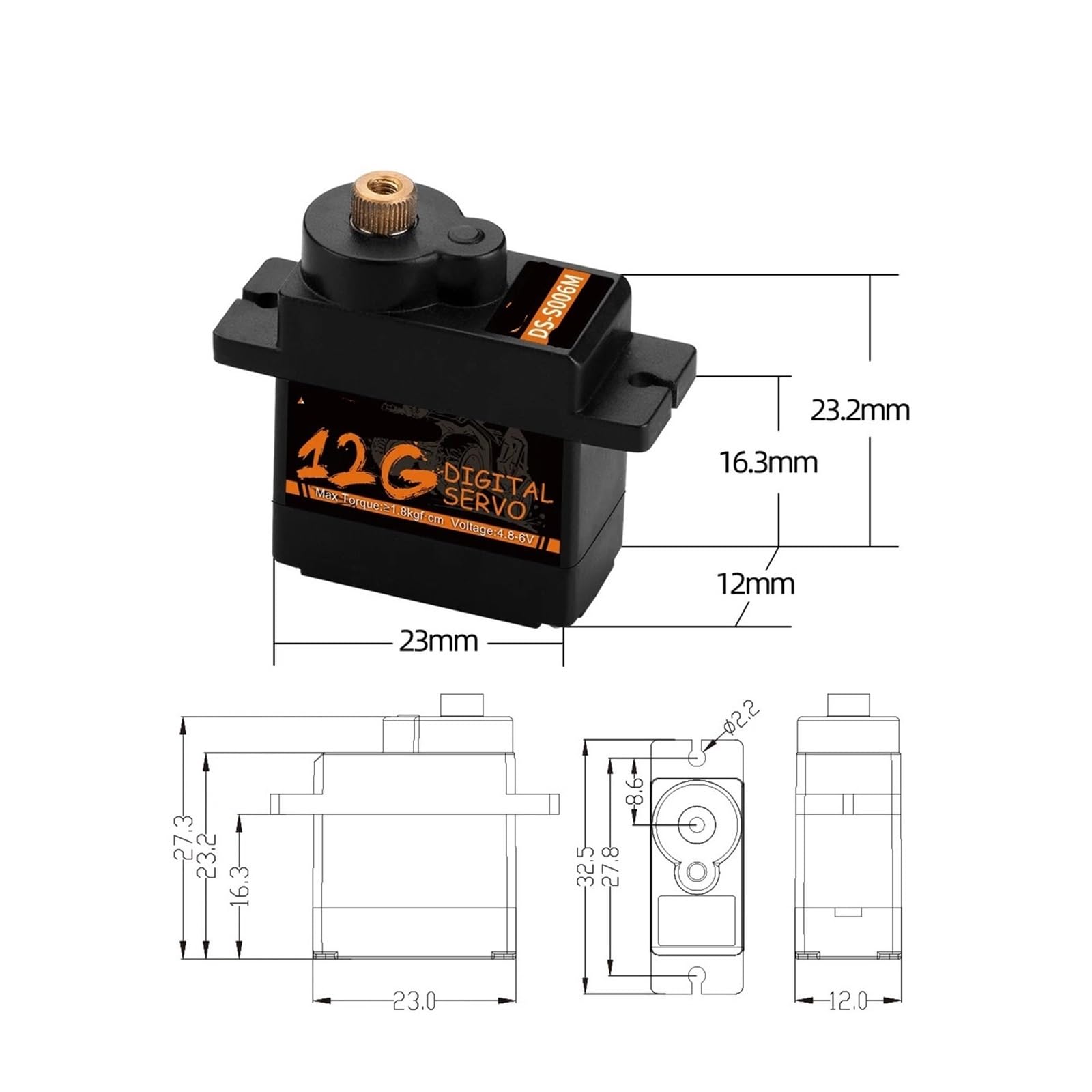 Servo digitale nero da 8 g, 9 g, 12 g, torsione da 1,5 kg, alta precisione con kit braccio di montaggio (12 g servo)