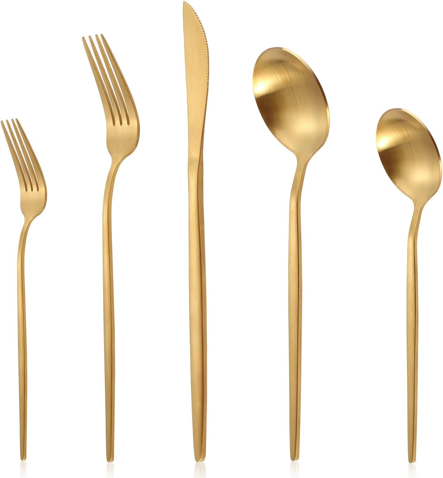 Matte Gold Silverware Set for 8, Stainless Steel Flatware Cutlery Set, 40-Piece Kitchen Utensil Set Include Spoons And Forks Set, Satin Polished Finished, Dishwasher Safe.
