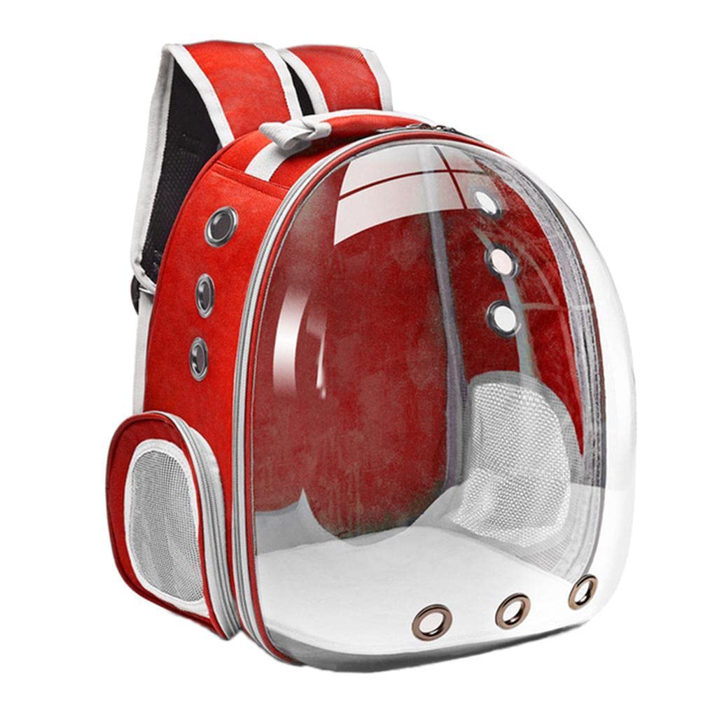 Transportadora de Mascotas Mochila para Gatos Perros Conejos Ventana Panorámica Diseño Sostenible Bolsillos Laterales Apta para Senderismo Ci, Rojo