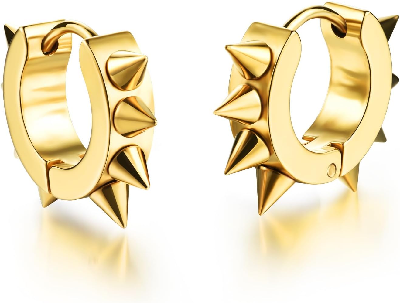 Men Women Rivets Hoop Earrings Stainless Steel Spikes Awl Piercing Taper Huggie Hinged Earrings Set - Image 3