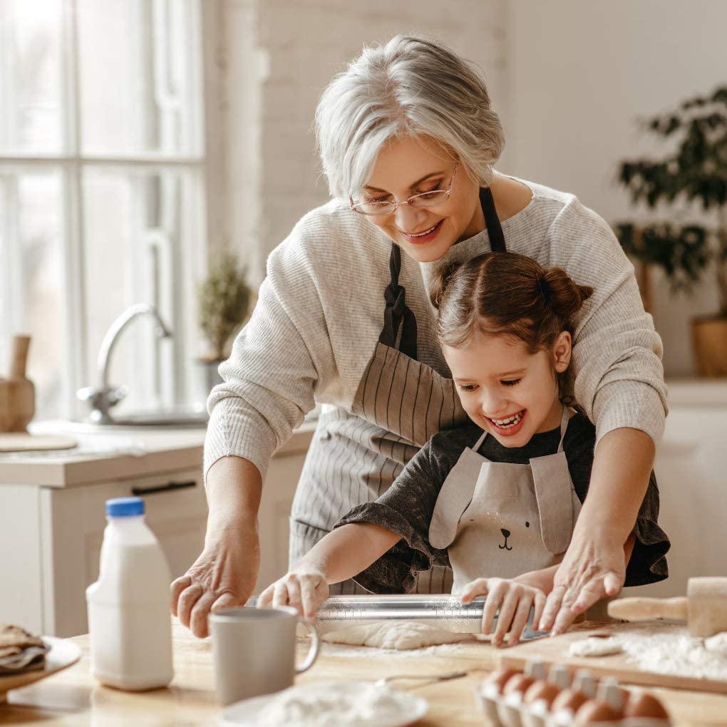 Rouleau à Pâtisserie Antidérapant en acier Inoxydable pour la Cuisson avec Tapis de Cuisson en Silicone et Grattoir, Anneaux D'épaisseur Réglables Amovibles, Accessoires de Cuisson