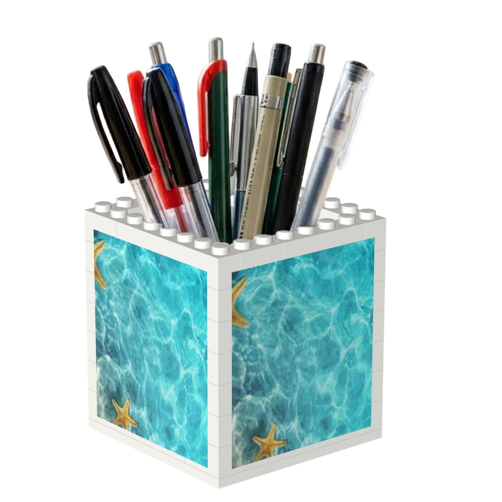 Poadnly Summer Starfish Shell Beach Sea, Pen Pot Pencil Holder for Office Home School, Compact Desk Organiser for Office Stationery