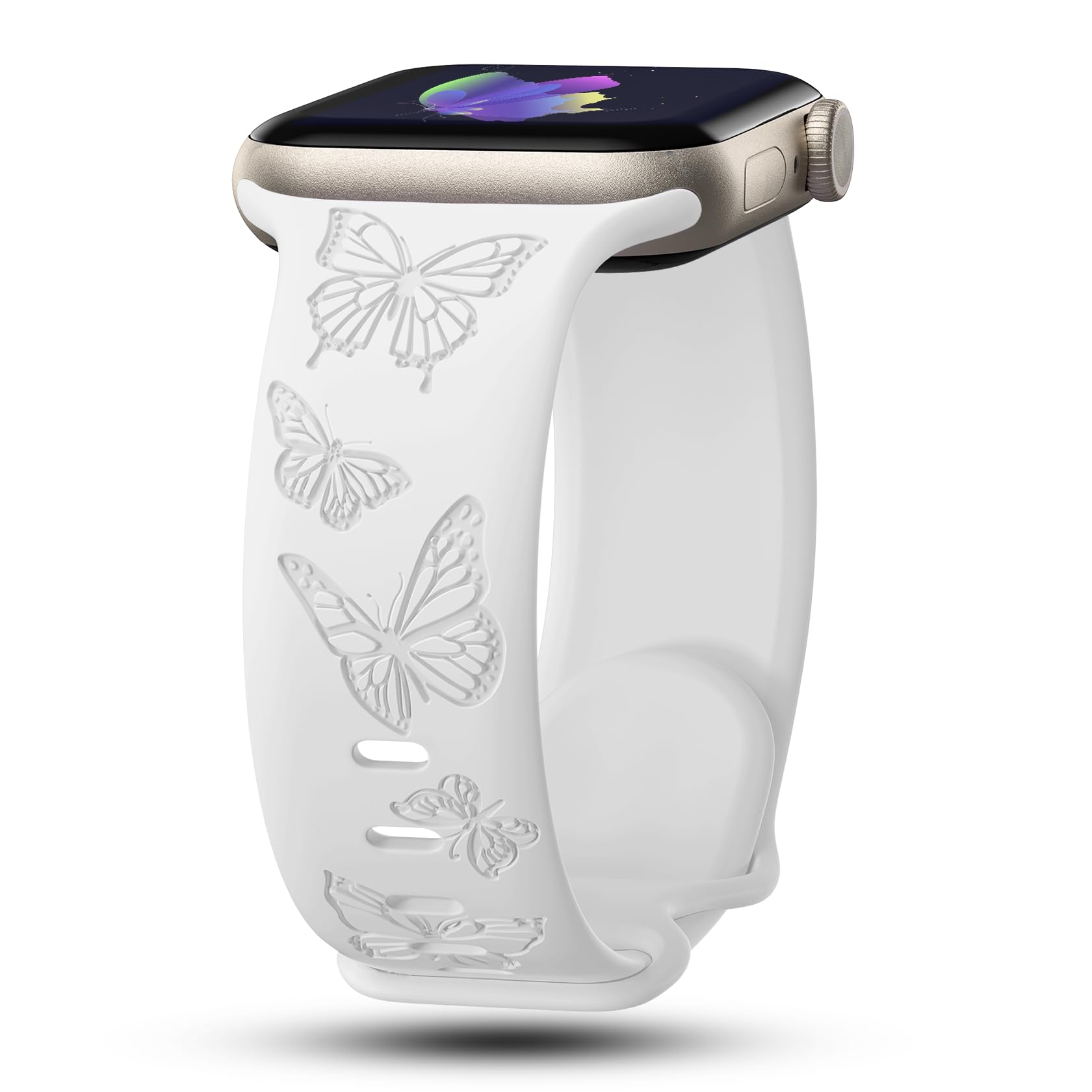 IKANFI Butterfly Engraved Bands Compatible with Apple Watch Band 41mm 40mm 38mm 49mm 46mm 49mm 46mm 45mm 44mm 42mm Women, Silicone Sport Strap for