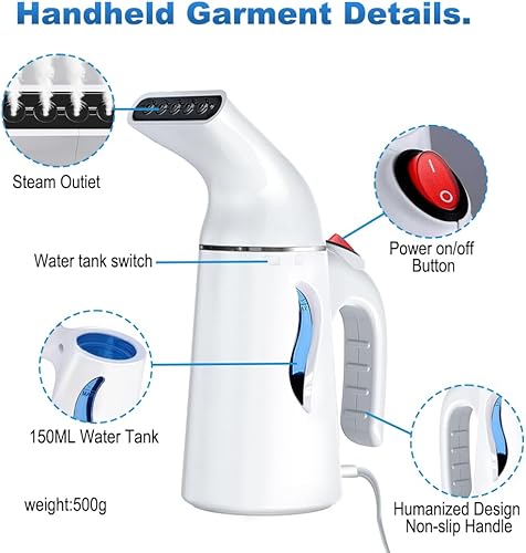 Miniatura 2 de SKG SOUKENGEN - Vaporizador para ropa, vaporizador de ropa, removedor de arrugas para ropa, plancha de vapor portátil de viaje de 5.1 fl oz, 110 V,