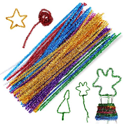 100 Pcs Mixed Color Pipe Cleaners, Glitter Sparkle Pipe Cleaners Tinsel Chenille Stems,10 Colors Pipe Cleaner for DIY Crafts, Arts, Holiday Decoration