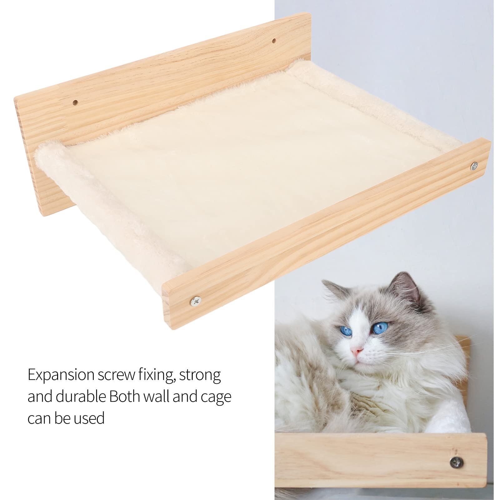 Cat Hammock, Large Space Comfortable Wall Mounted Cat Hammock Bed Washable Plush Bed Wood Frame for Cabinets - Image 4
