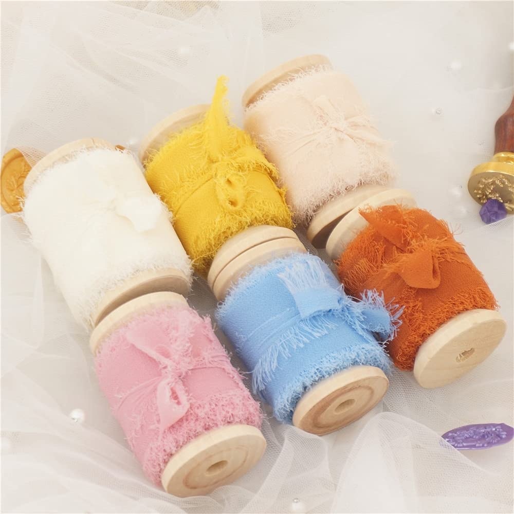 VIRUL Ins Style Fatto a Mano in Chiffon con Bordi sfilacciati Nastro 6 Rotoli Un Set Bouquet da Sposa Stelle filanti Fotografia Confezione Regalo