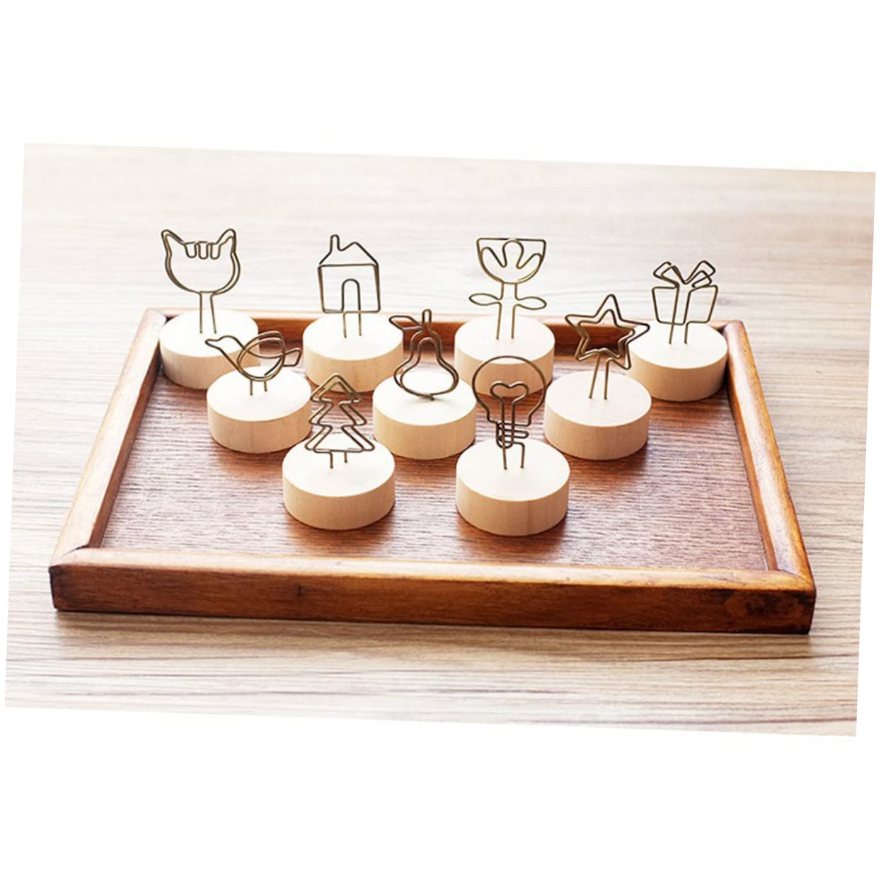 GOOHOCHY Wooden Base Memo Clip Holder Star Shaped Design for Photos Notes Office Tasks Stylish Wire Desktop Document Stand for Space Use