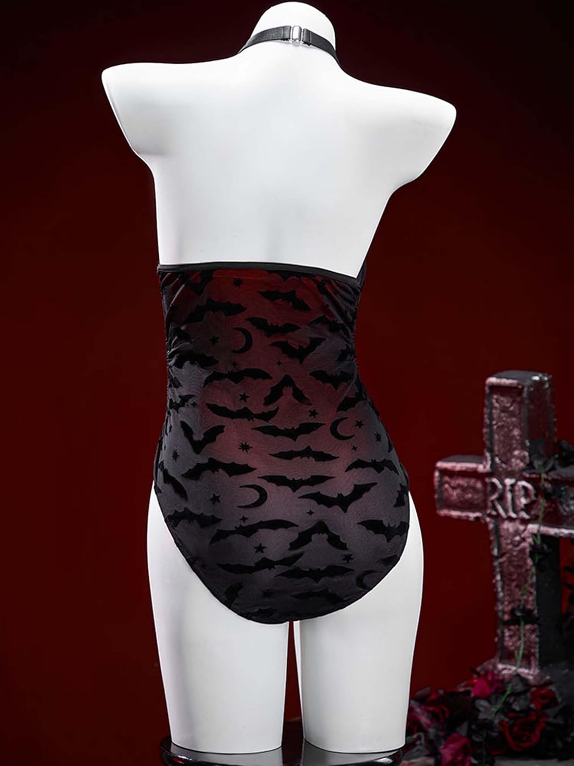 MEOWCOS Women One Piece Swimsuits Gothic Halter Bathing Suit Retro Style Cut Out Swimsuit