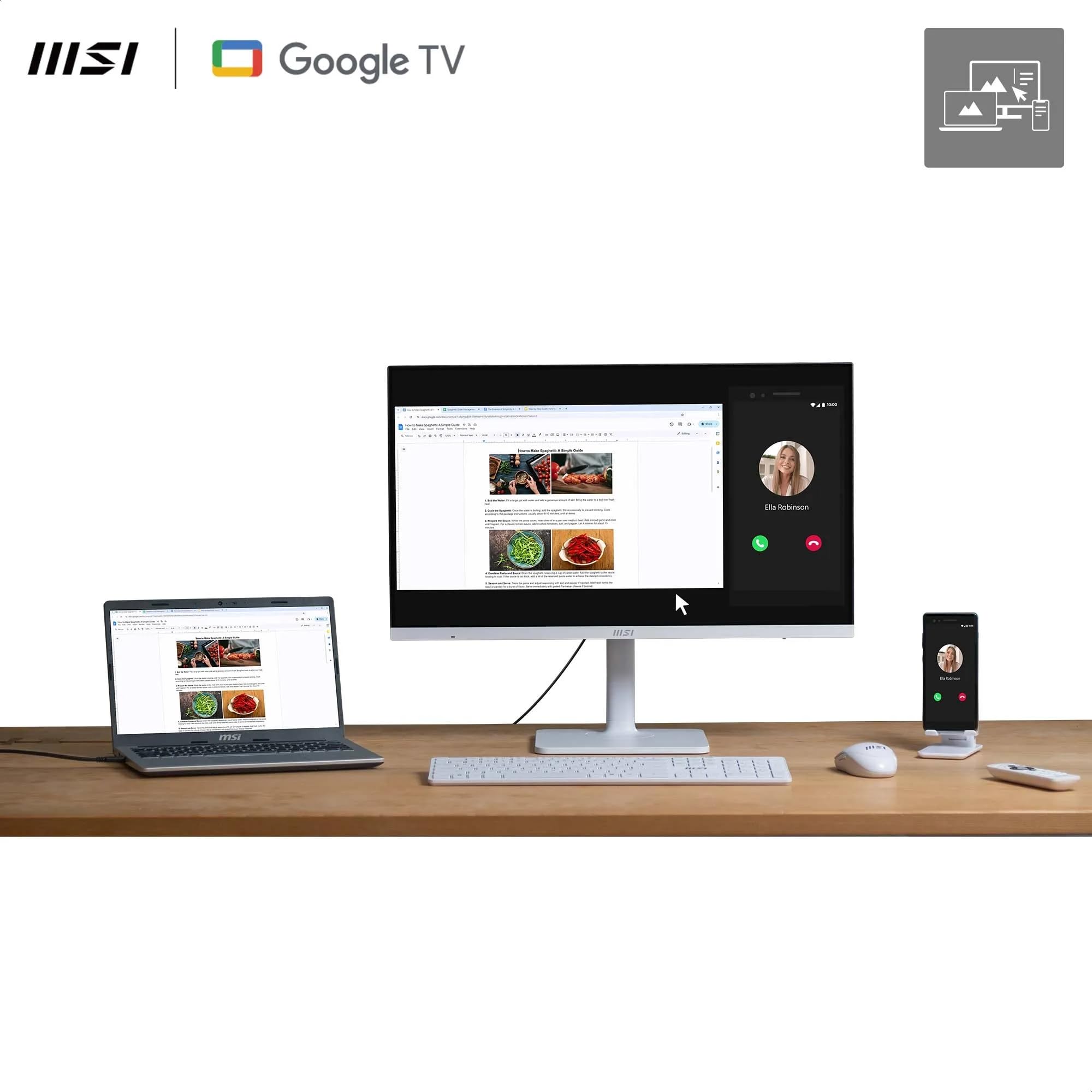 MSI Modern MD272UPSW Monitor Inteligente de 27" con resolución 4K UHD y Google TV: Google Assistant, Dolby Audio, Pantalla inalámbrica, Multi Control; WiFi 5, Bluetooth 5.0, LAN, HDMI, Blanco