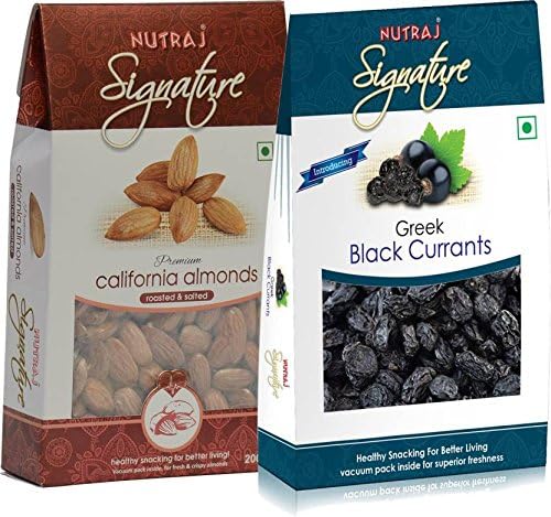Nutraj Super Saver 300g Dry Fruits Combo of Roasted & Salted Almonds (Badam) 200g & Black Currant 100g |Berries & Nuts|Sweet & Tangy Taste|For Making Cakes, Desserts, Ice Creams and other dishes|
