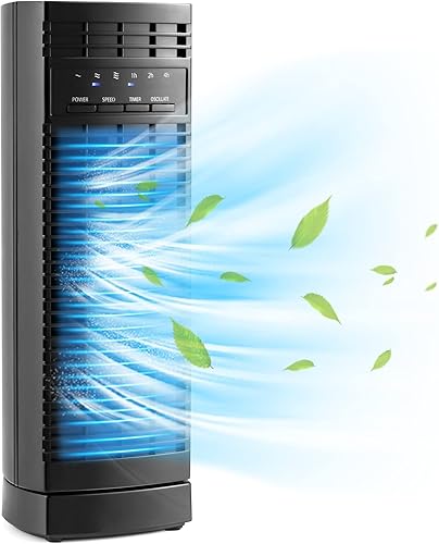 Tangkula Ventilador de escritorio de 14 pulgadas, ventilador de torre pequeña oscilante de 90, ventilador de mesa de enfriamiento silencioso