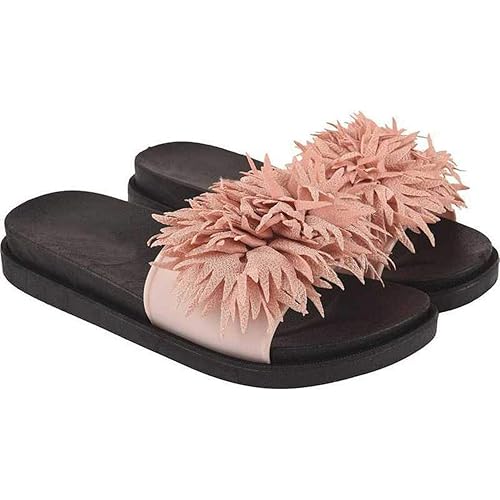 Joda Ghar Women's Slippers Indoor House or Outdoor Latest Fashion Black Flower FlipFlop Slipper for women