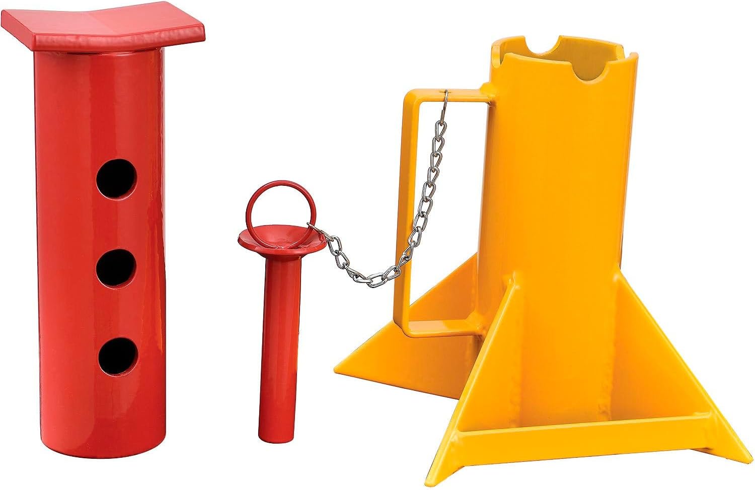 Global Industrial Heavy Duty Forklift Jack Stands with Holding Pins, One Pair, 26,000 Lb. Capacity, 9-1/2"H to 15-3/4"H, Steel Construction, Yellow & Red