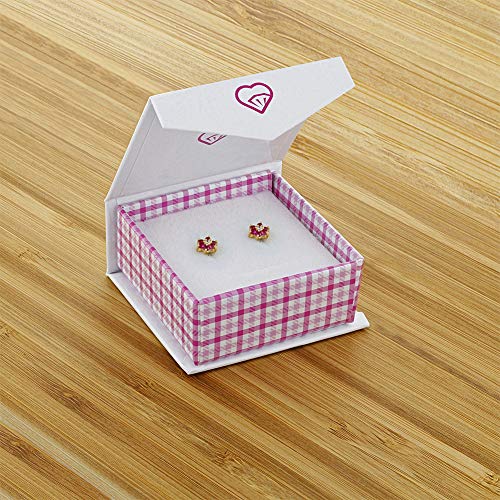 Gold Plated Fuchsia And Clear Cz Flower Screw Back Earrings For Toddlers & Kids - Elegant And Shiny Cz Flower Earrings Elegant Gift For Birthdays - Floral Themed Jewelry For Little Girls #TOP4