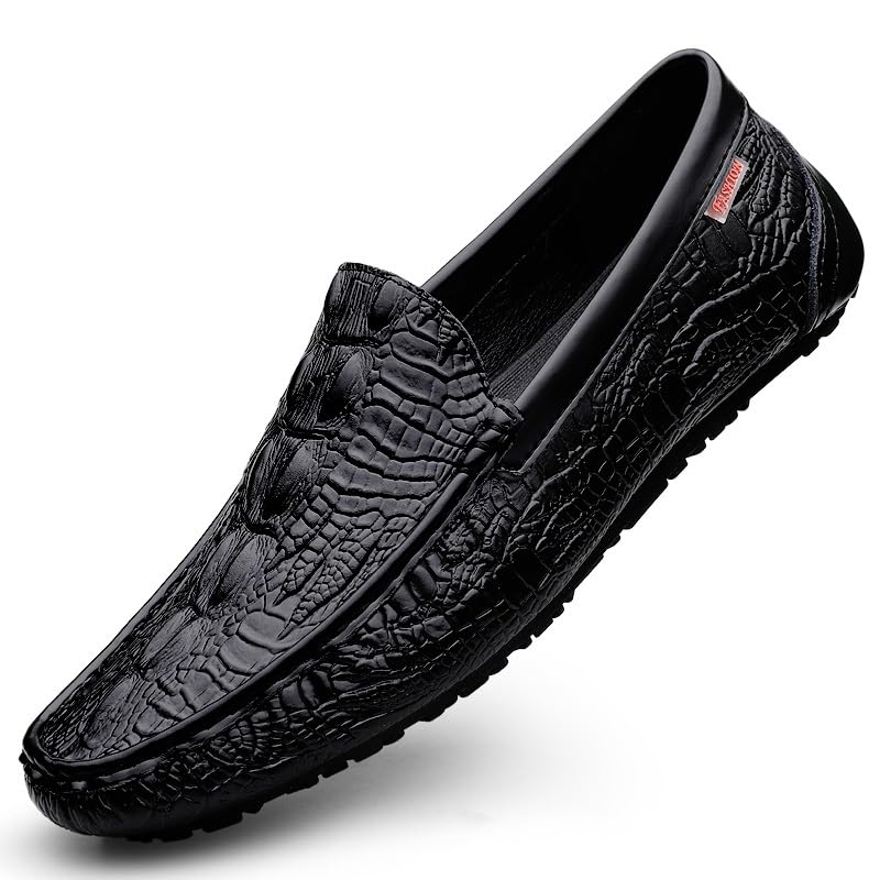 Men's Loafers Square Toe Crocodile Print Faux Leather Moccasins Shoes Flexible Flat Heel Comfortable Wedding Party Slip-ons3
