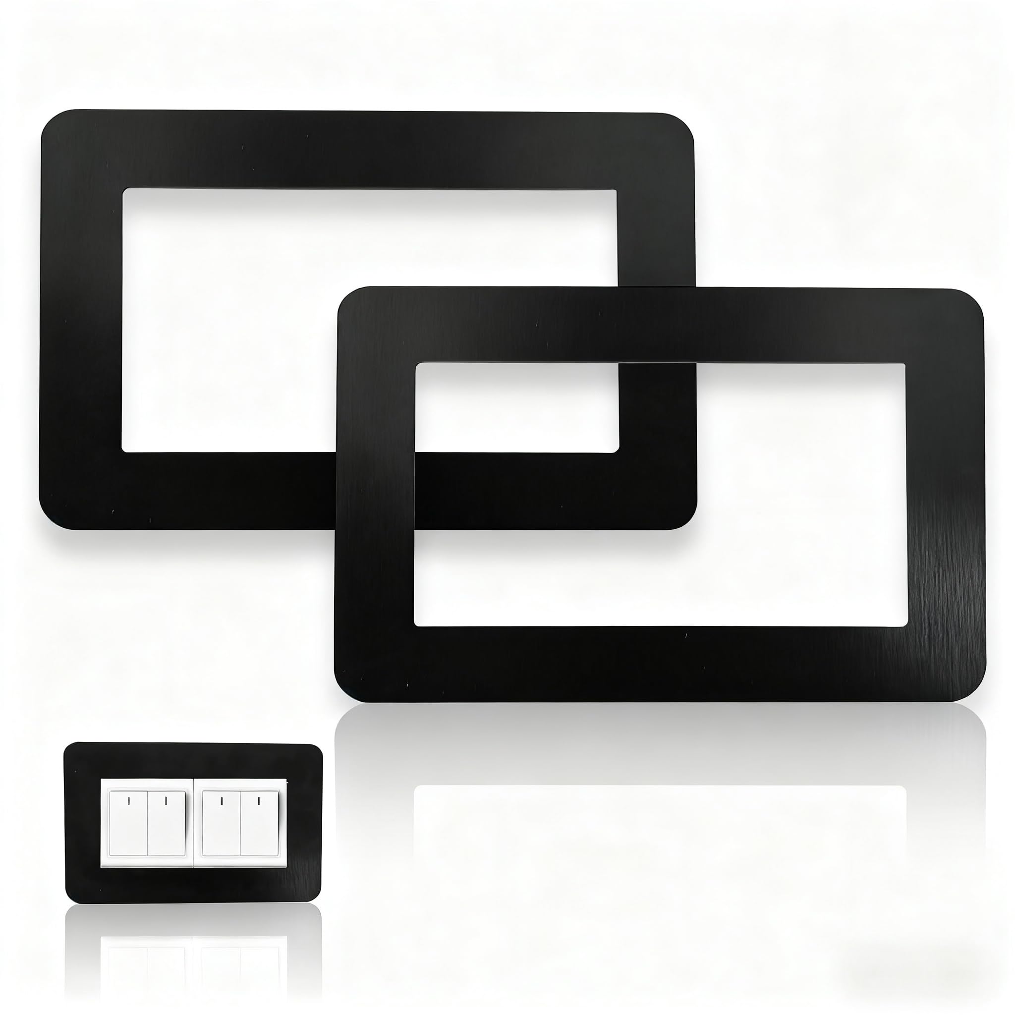 Minwegi Black Double Socket Surround, Socket Surround, Light Switch Surround, 2Pcs Acrylic Double Light Switch Cover Plates, Square Decorative Frame For Wall Sockets And Switches, 17.3 X 9 Cm