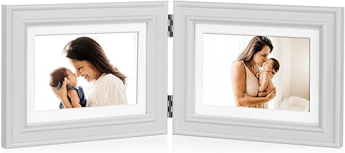 Miniatura 14 de Marco de Fotos Doble de Madera con Bisagras 5X7 Vertical y Horizontal en Veta de Madera Rústica Estilo Granja, Muestra 4x6 con Paspartú o 5x7 sin