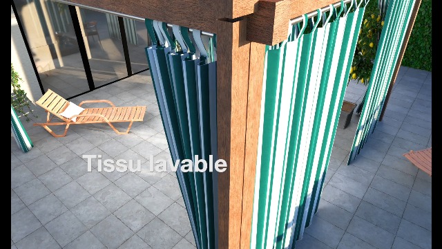 Rideau Pare-soleil Extérieur Byour3 - Tissu Acrylique Imperméable Anti-UV, 155 X 285 Cm, Gris, Avec Anneaux Et Attaches, Fabriqué En Italie