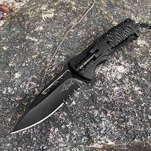 Xiphias Edc Stainless Steel Folding Pocket Knife Multitool Knife With Led Light,Magnesium Fire Starter,Whistle,Paracord,Pocket Clip And Knife Pouch Survival Camping Fk039-Bc (Black) #TOP4