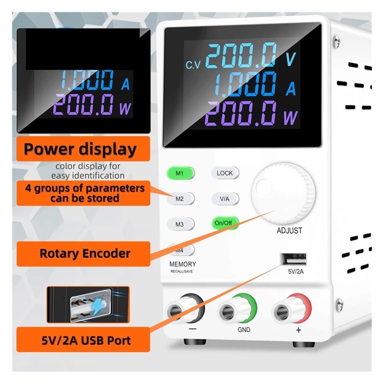 Régulateur de tension d'alimentation banc cc 200V 1A interrupteur régulateur d'affichage à LED Variable stabilisé réglable Sécurité des utilisateurs(SPPS2001D -black)
