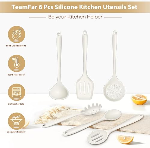 Miniatura 7 de TeamFar Juego de 6 utensilios de cocina de silicona, juego de 6 utensilios de cocina antiadherentes, para cocinar, girar, agitar, mezclar,