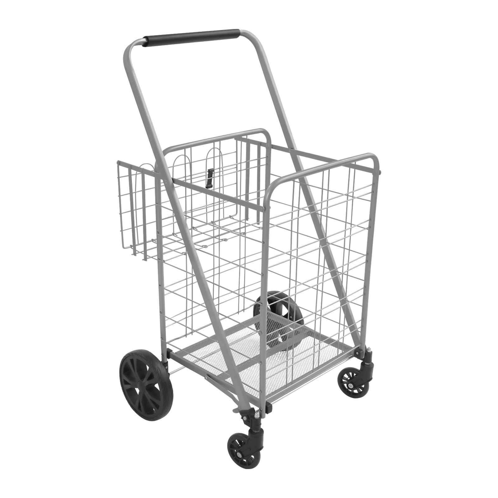 Carrello per la spesa pieghevole con doppio cestino, carrello della spesa con carrello e ruote per alimenti, biancheria e trasporto, cesto portabiancheria