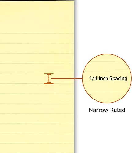 Vista 3 de Yaxa Basics Bloc de notas de escritura con rayas angostas de 50 hojas, 5 x 8 pulgadas, paquete de 12, canario
