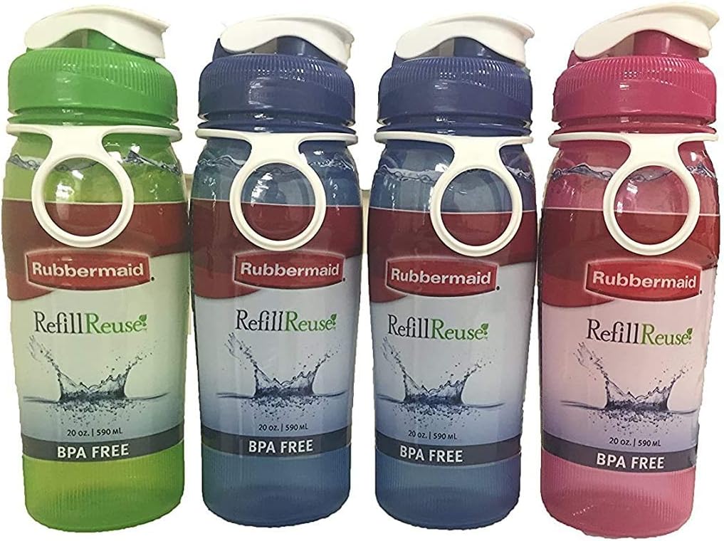 Rubbermaid Refill Reuse Chug Bottle, 20 Ounce, Assorted Colors, 4 Pack