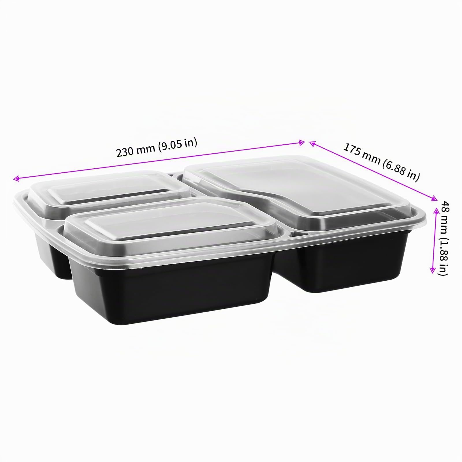 JEUIHAU Confezione da 40 contenitori per la preparazione dei pasti a 3 scomparti, vassoi in plastica per alimenti con coperchi ermetici, vassoi impilabili per alimenti, adatti a microonde, congelatore